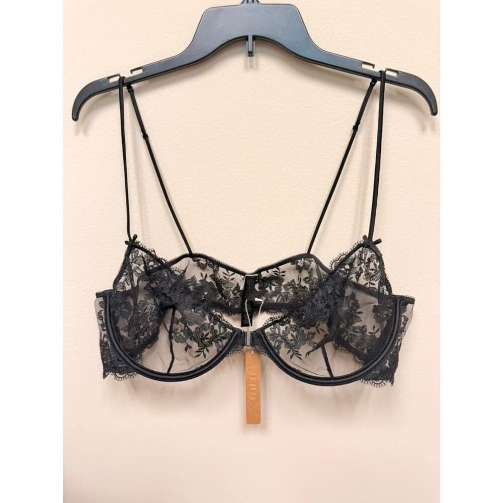 SKIMS Embroidered Lingerie Front Close Unlined Demi Bra -Onyx Size 36D NWT #1833